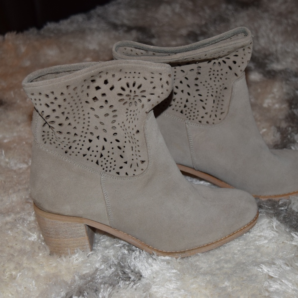 Tan booties and Laser cut detail